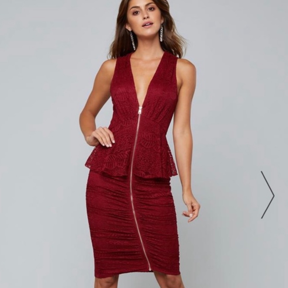 MAROON/Rhubarb bebe tiered lace dress Large L NWT